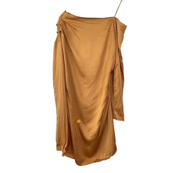 A.L.C. Jamie Mini Dress Satin One Shoulder Long Sleeve Ruched Orange Size 10 - Picture 11 of 11